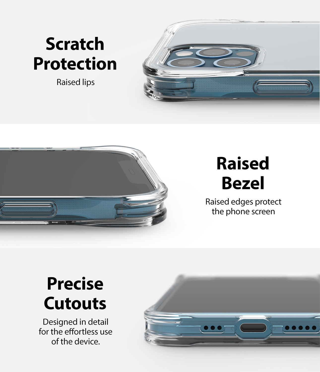 scratch protection, raised bezel, precise cutouts