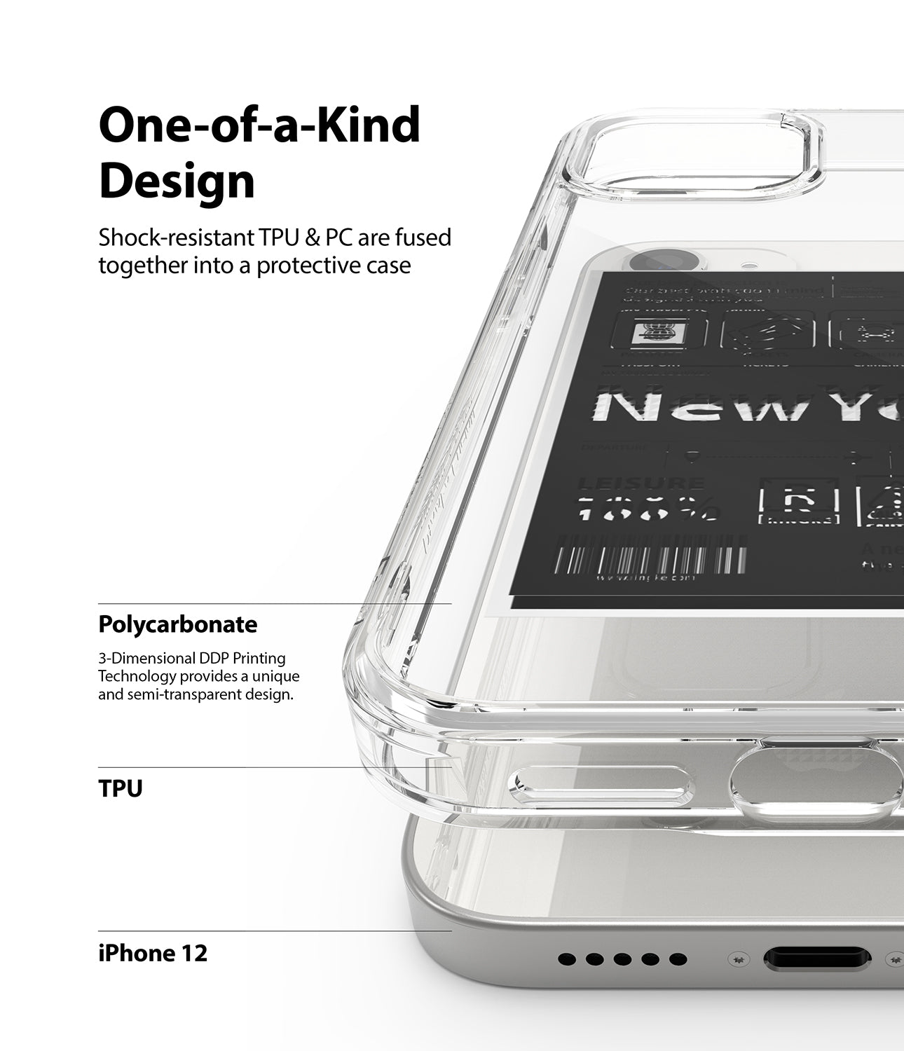 shock-resistant TPU and PC are fused together into a protective case