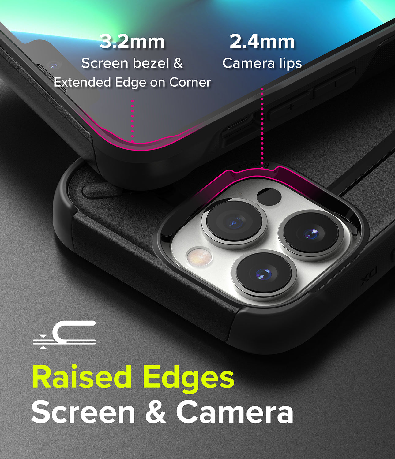 Raised screen & camera edges