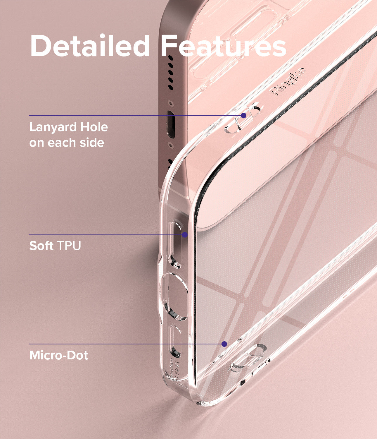 iPhone 13 Case | Air-S - Detailed Features. Lanyard hole on each side. Soft TPU. Micro-Dot