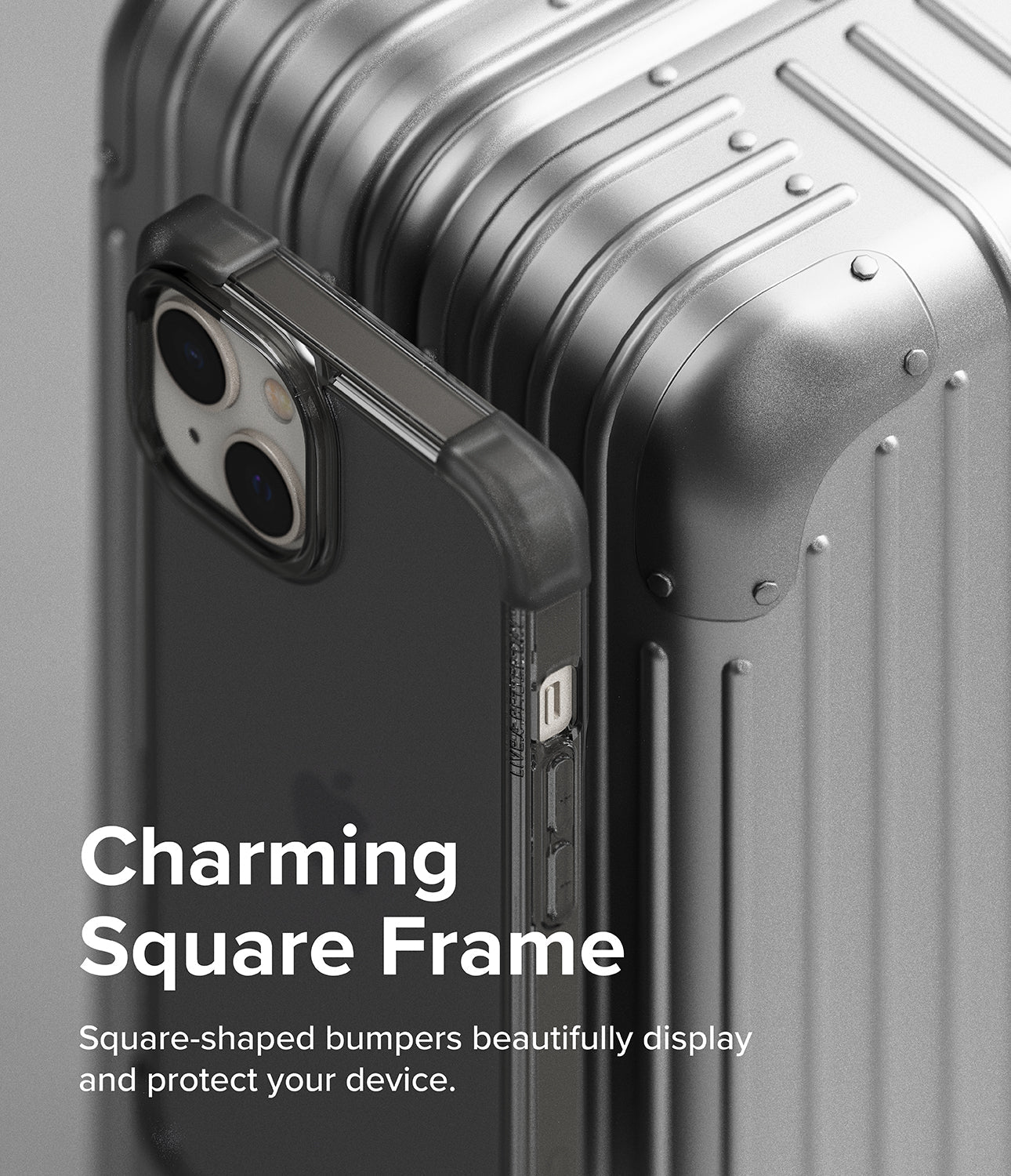 iPhone 14 Case | Fusion Bumper- Matte Smoke Black- Charming Square Frame. Square-shaped bumpers beautifully display and protect your device.