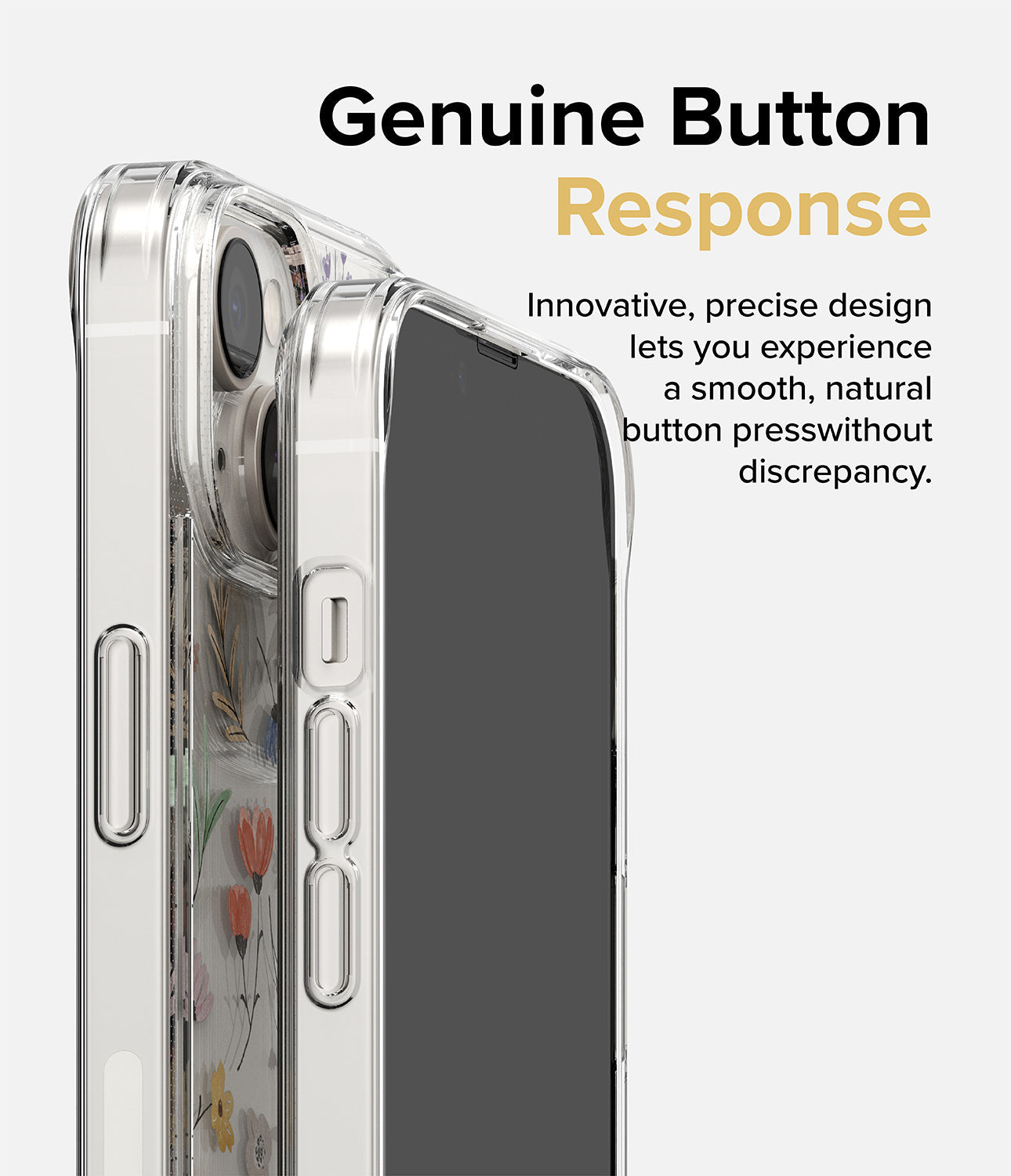 iPhone 14 Case | Fusion Design - Dry Flowers - Genuine Button Response. Innovative, precise design lets your experience a smooth, natural button press without discrepancy.