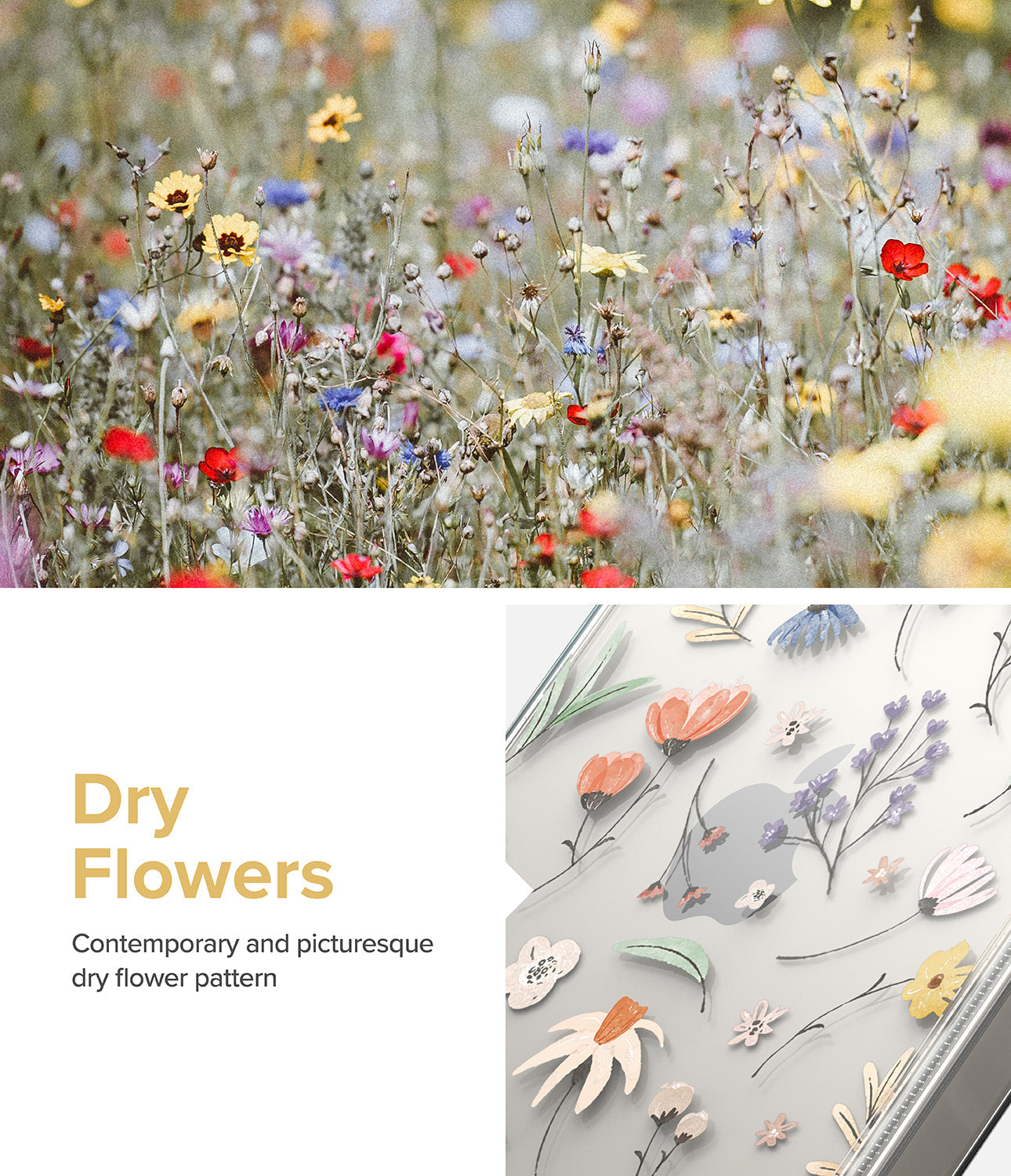 iPhone 14 Case | Fusion Design - Dry Flowers - Contemporary and picturesque dry flower pattern.