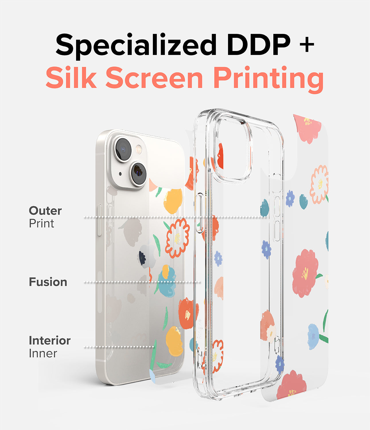 iPhone 14 Case | Fusion Design - Floral - Specialized DDP+ Silk Screen Printing.