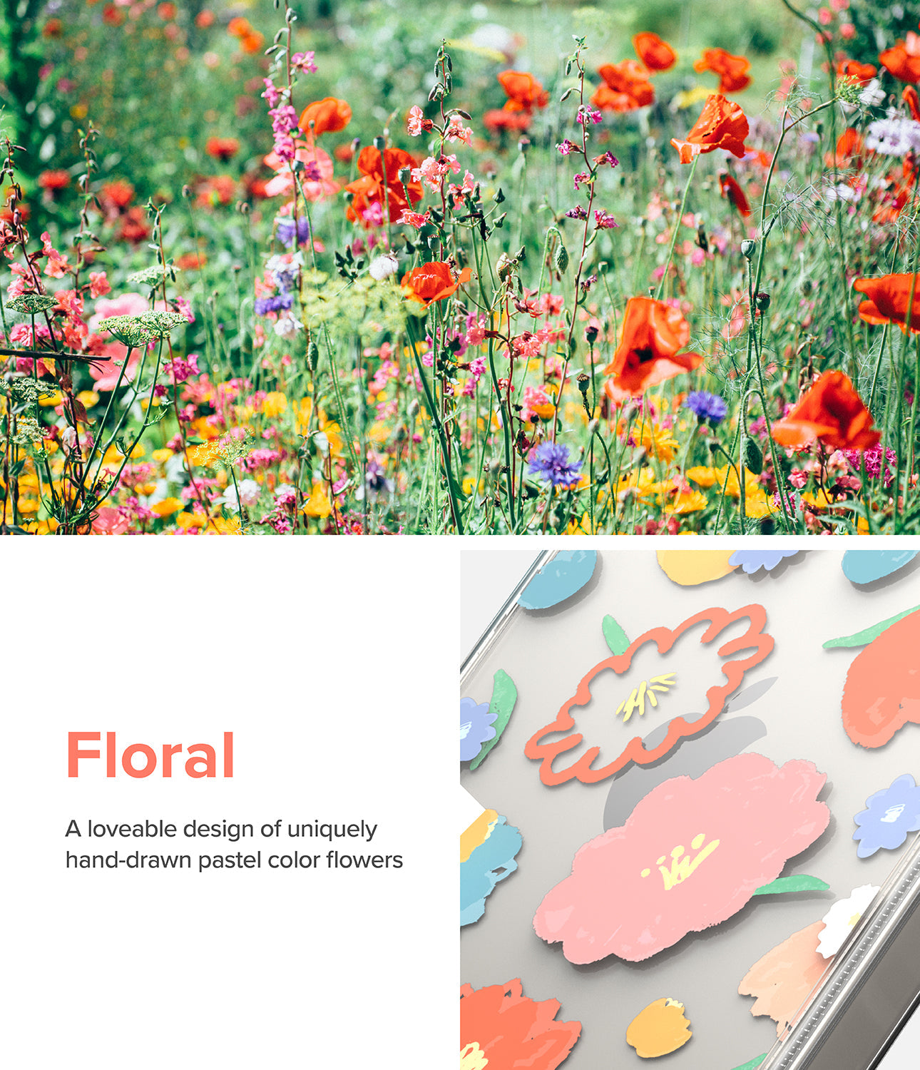 iPhone 14 Case | Fusion Design - Floral - A loveable design of uniquely hand-drawn pastel color flowers.