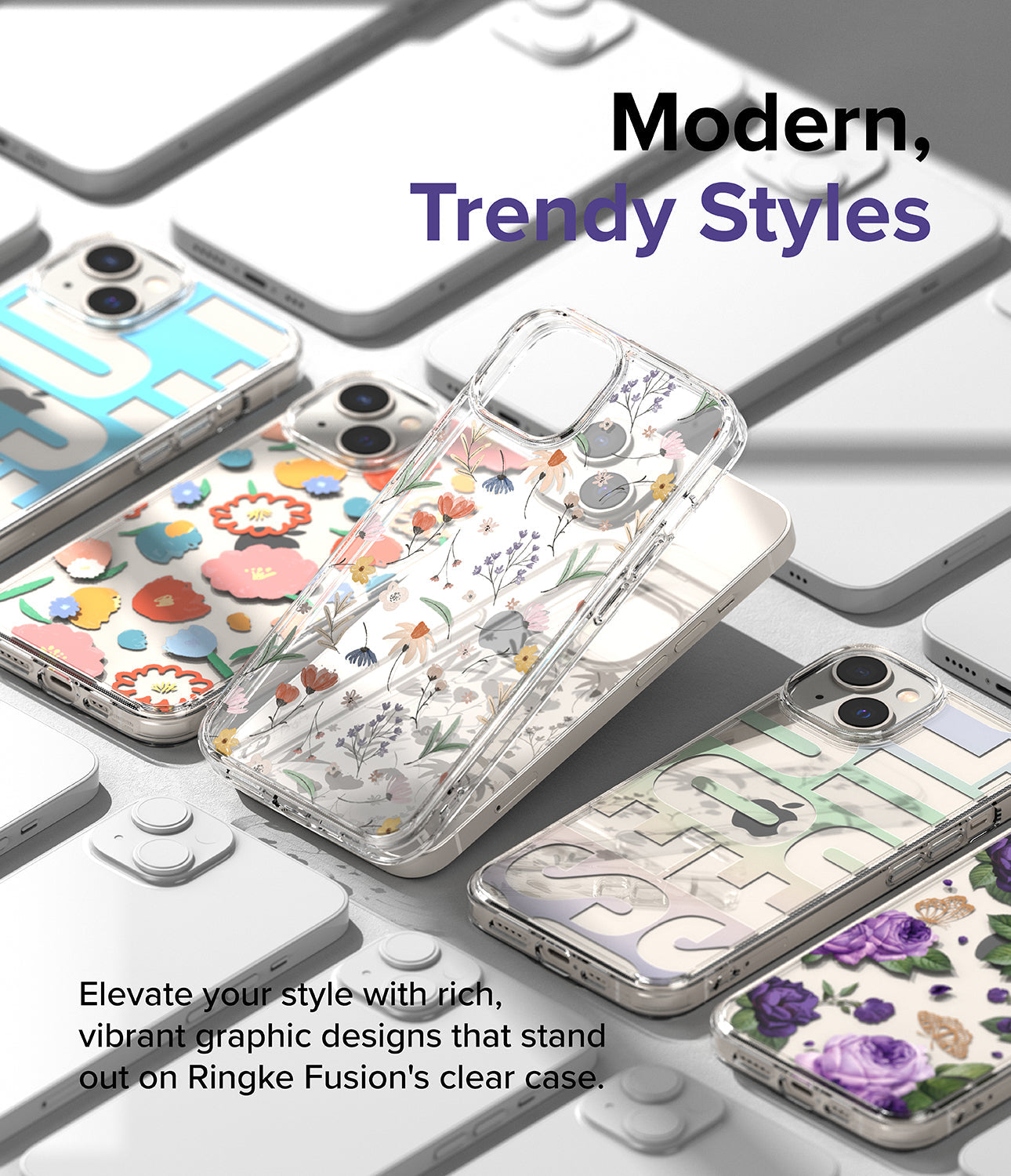 iPhone 14 Case | Fusion Design - Purple Rose - Modern, Trendy Styles. Elevate your style with rich, vibrant graphic designs that stand out on Ringke Fusion's clear case.