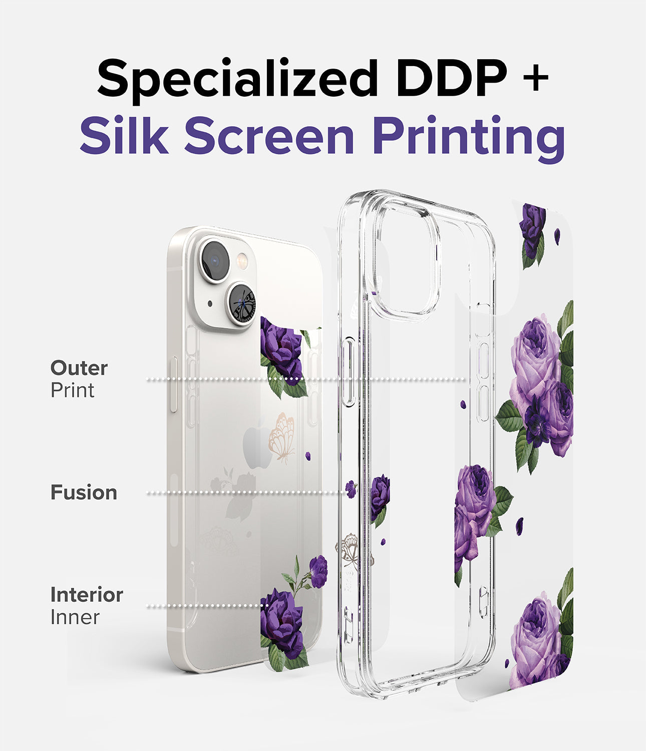 iPhone 14 Case | Fusion Design - Purple Rose - Specialized DDP+ Silk Screen Printing