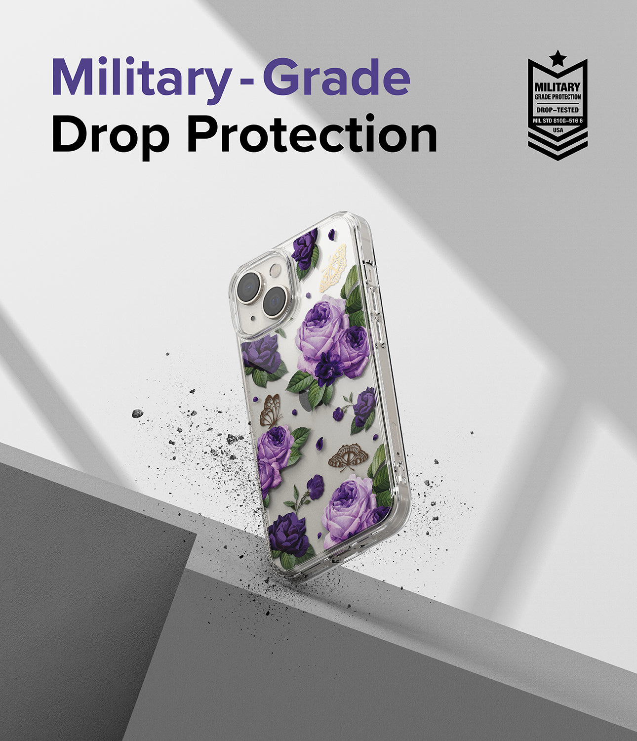 iPhone 14 Case | Fusion Design - Purple Rose - Military-Grade Drop Protection