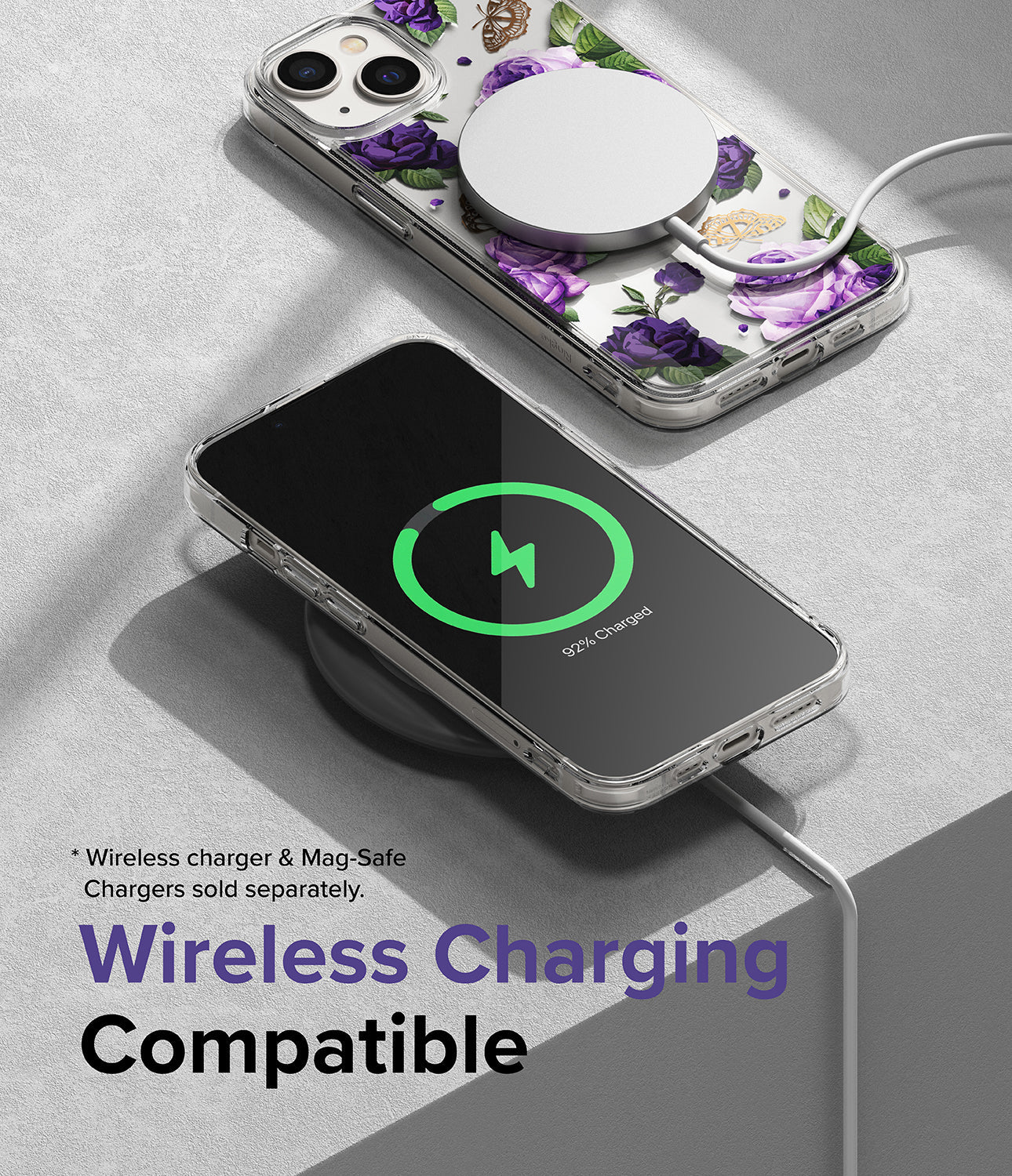 iPhone 14 Case | Fusion Design - Purple Rose - Wireless Charging Compatible