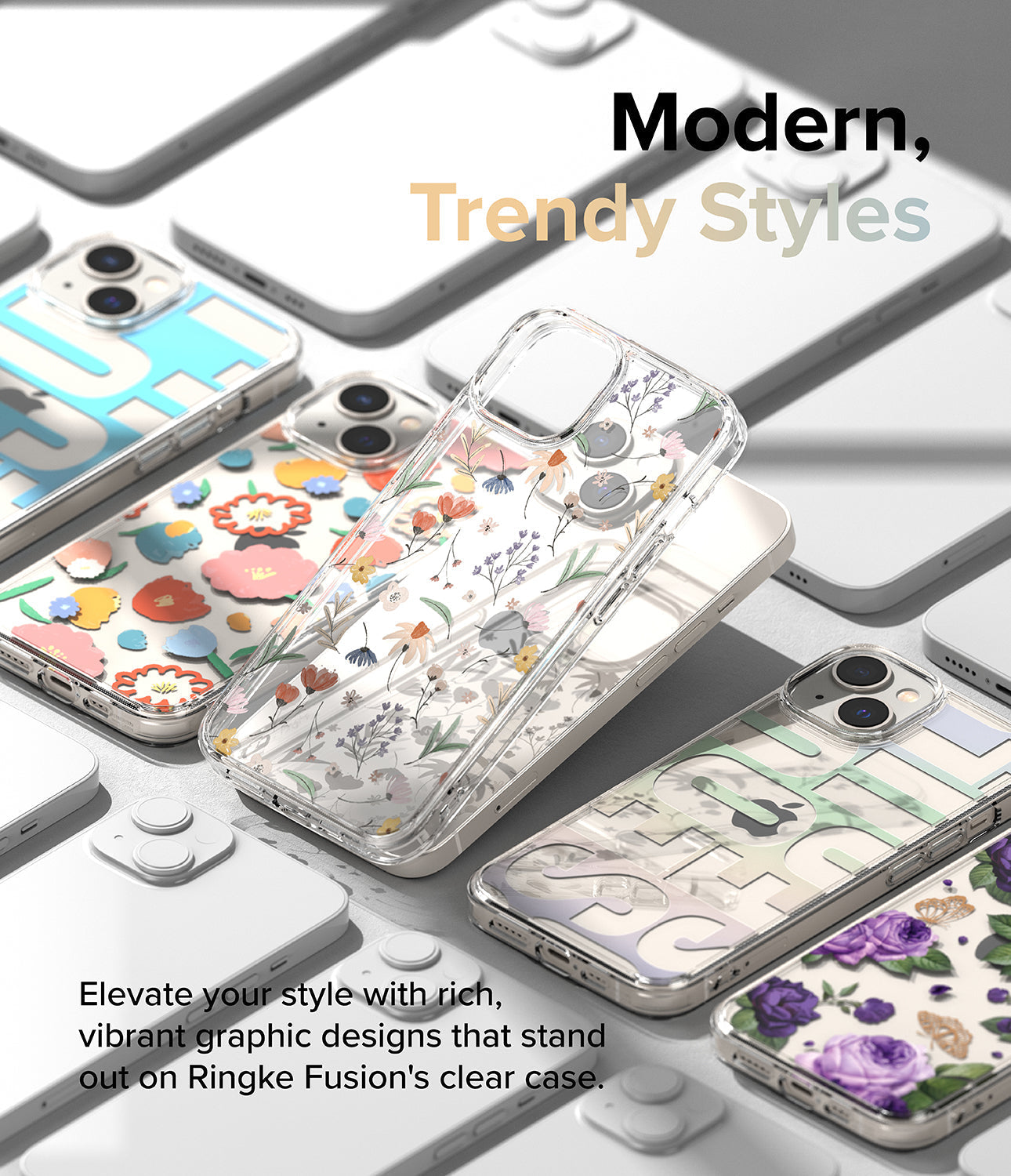 iPhone 14 Case | Fusion Design - Modern, Trendy Styles. Elevate your style with rich, vibrant graphic designs that stand out on Ringke Fusion's clear case.