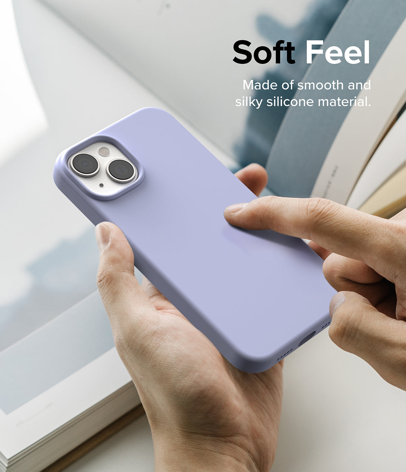iPhone 14 Case | Silicone - Lavender - Soft Feel. Made of smooth and silky silicone material.