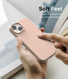 iPhone 14 Case | Silicone - Pink Sand - Soft Feel. Made of smooth and silky silicone material.