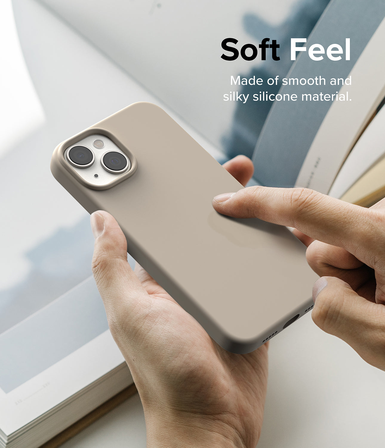 iPhone 14 Case | Silicone - Stone - Soft Feel. Made of smooth and silky silicone material.