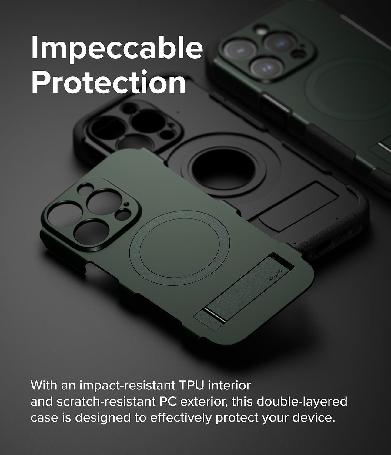 iPhone 15 Pro Max Case | Alles - Dark Green - Impeccable Protection. With an impact-resistant TPU interior and scratch-resistant PC exterior, this double-layered case is designed to effectively protect your device.