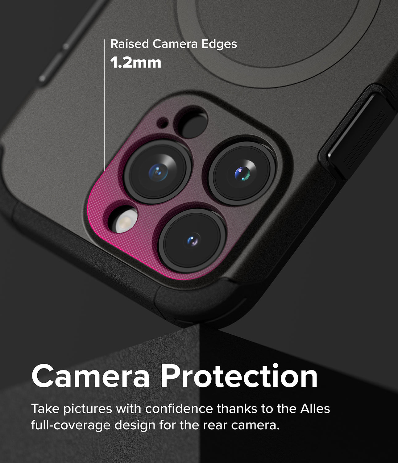 iPhone 15 Pro Max Case | Alles - Gun Metal - Camera Protection. Take pictures with confidence thanks to the Alles full-coverage design for the rear camera.
