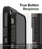 iPhone 15 Pro Max Case | Alles - Gun Metal- True Button Response. Easy to distinguish the topmost volume button with a + symbol. Fine Aperture Lines.