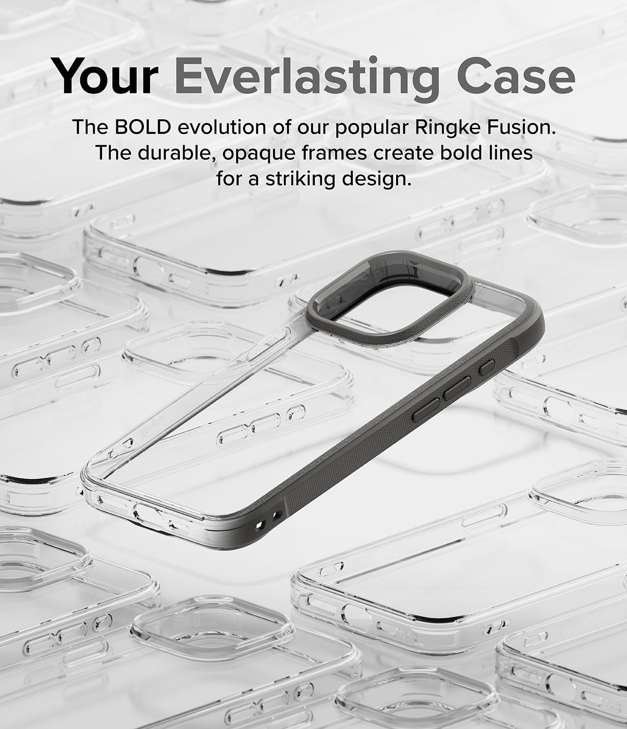 iPhone 15 Pro Max Case | Fusion Bold Gray - Your Everlasting Case. The Bold evolution of our popular Ringke Fusion. The durable, opque frames create bold lines for a striking design.