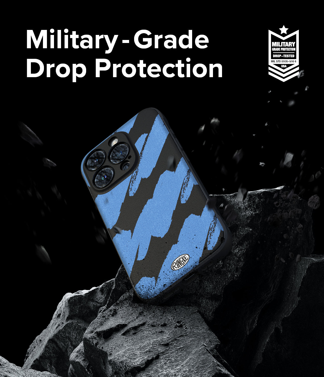 iPhone 15 Pro Max Case | Onyx Design - Blue Brush - Military-Grade Drop Protection.