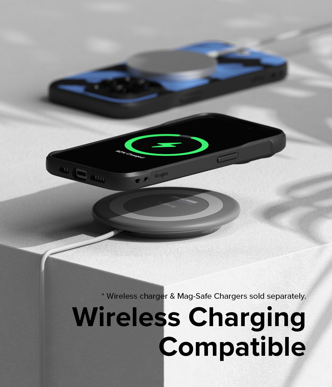 iPhone 15 Pro Max Case | Onyx Design - Blue Brush- Wireless Charging Compatible.