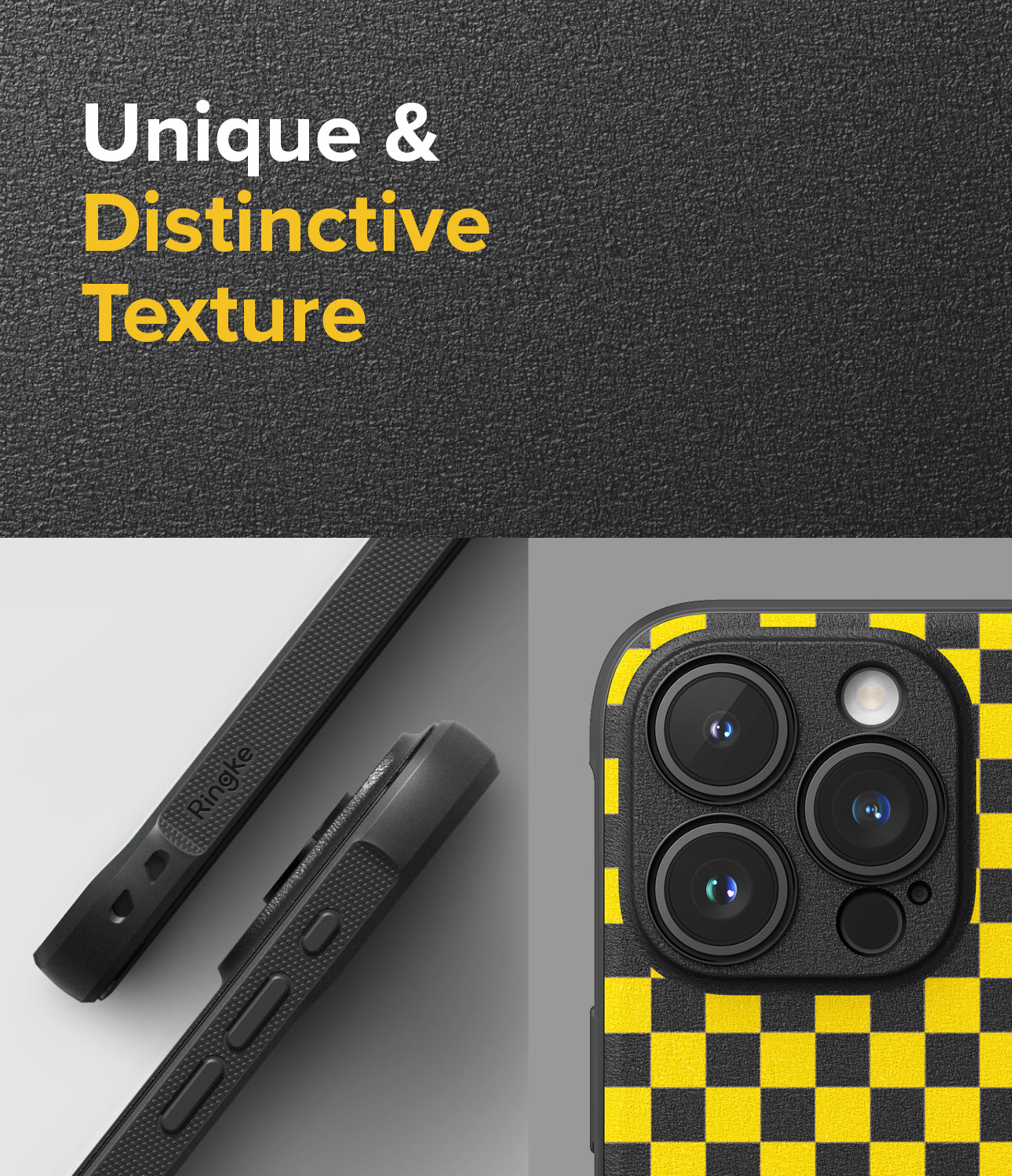 iPhone 15 Pro Max Case | Onyx Design - Checkerboard Yellow - Unique and Distinctive Texture.