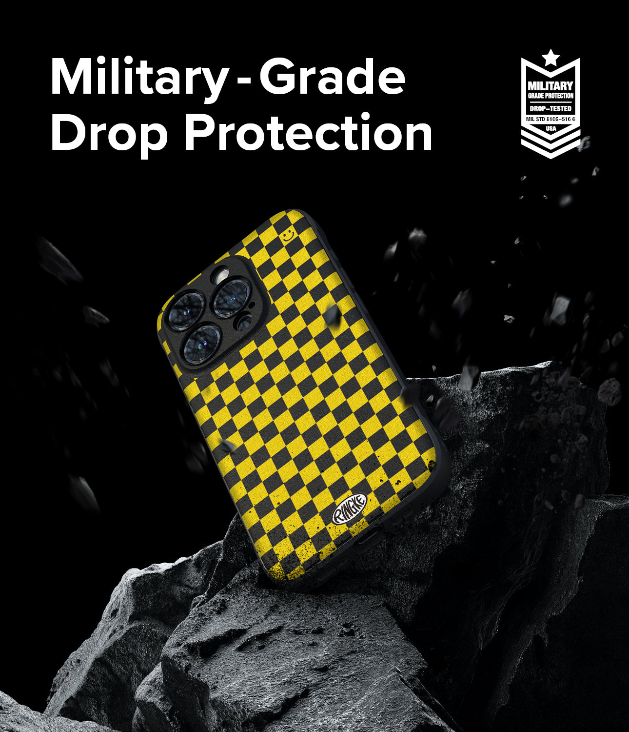 iPhone 15 Pro Max Case | Onyx Design - Checkerboard Yellow - Military-Grade Drop Protection.