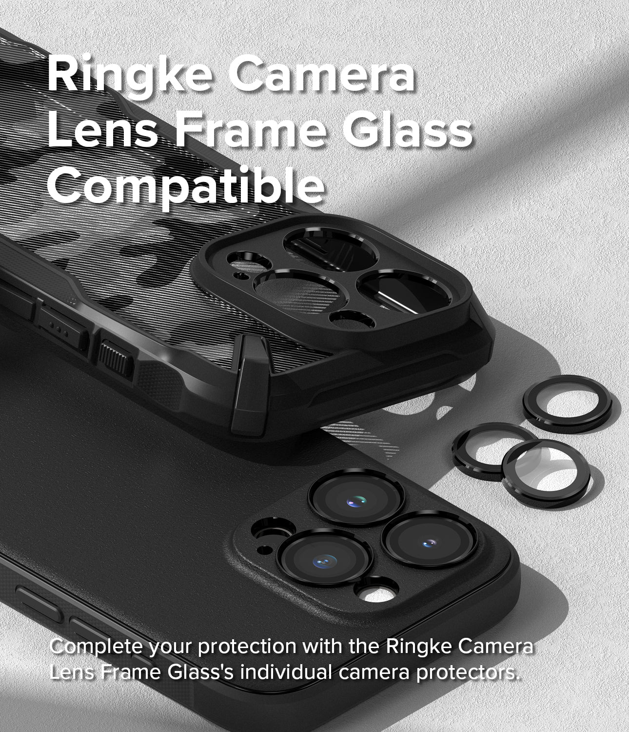 iPhone 15 Pro Max Case | Onyx - Navy - Ringke Camera Lens Frame Glass Compatible. Complete your protection with the Ringke Camera Lens Frame Glass' individual camera protectors.