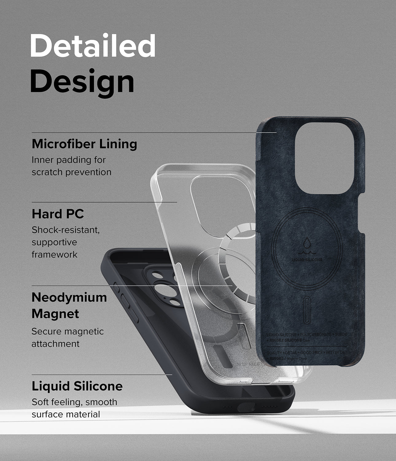 iPhone 15 Pro Max Case | Silicone Magnetic - Deep Blue - Detailed Design. Inner padding for scratch prevention with Microfiber Lining. Shock-resistant supportive framework with Hard PC. Neodymium Magnet to secure magnetic attachment. Soft feeling, smooth surface material with Liquid Silicone.