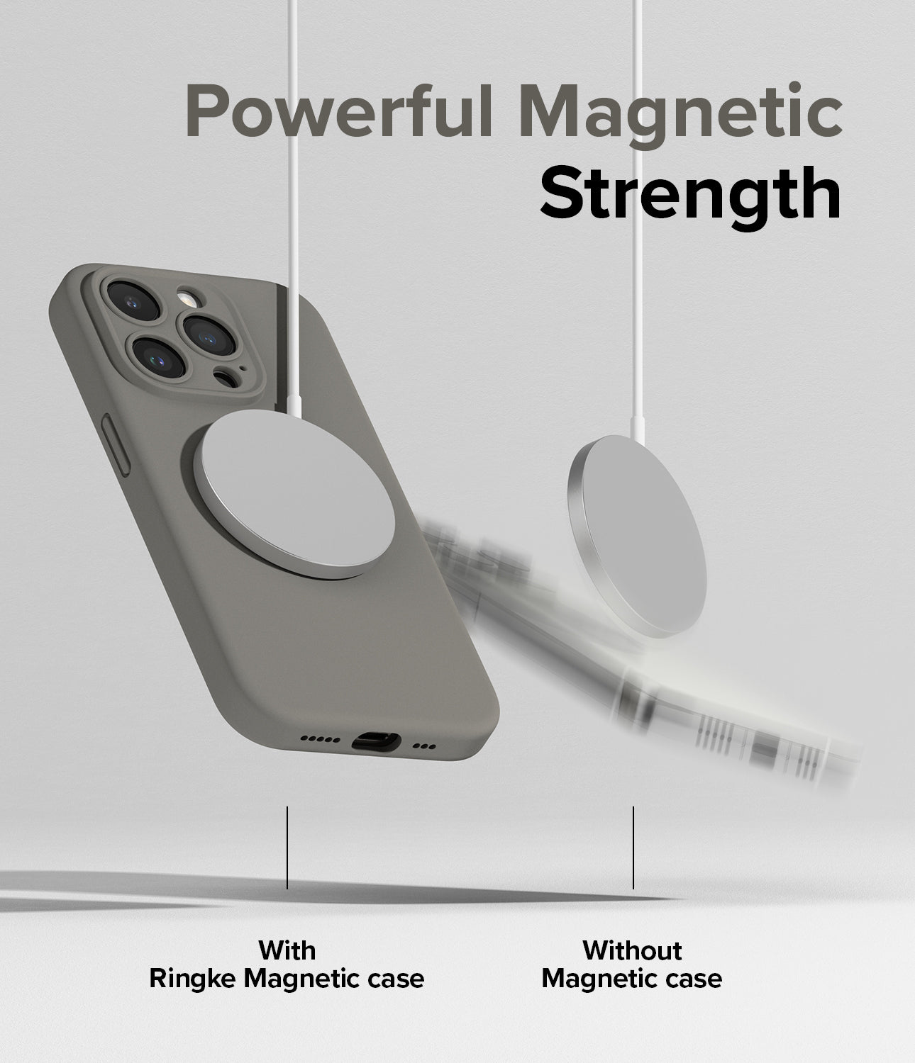 iPhone 15 Pro Max Case | Silicone Magnetic - Gray- Powerful Magnetic Strength.
