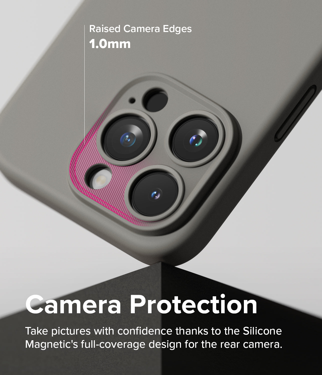 iPhone 15 Pro Max Case | Silicone Magnetic - Gray - Camera Protection. Take pictures with confidence thanks to the Silicone Magnetic's full-coverage design for the rear camera.