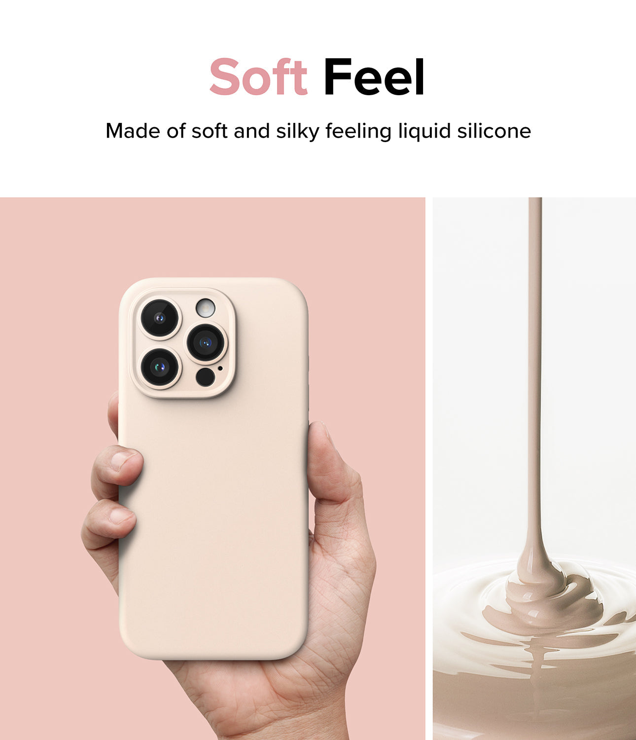 iPhone 15 Pro Max Case | Silicone Magnetic - Pink Sand - Soft Feel. Made of soft and silky feeling liquid silicone.