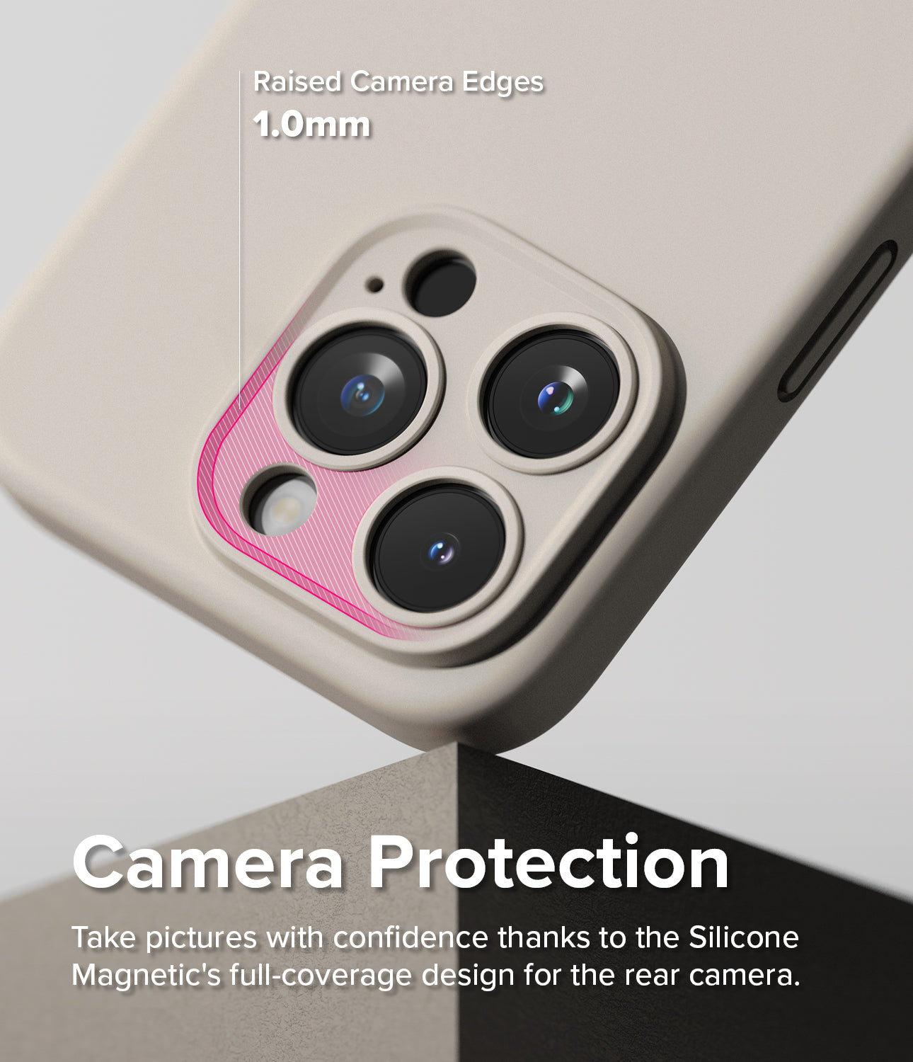 iPhone 15 Pro Max Case | Silicone Magnetic - Stone - Camera Protection. Take pictures with confidence thanks to the Silicone Magnetic's full-coverage design for the rear camera.