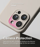 iPhone 15 Pro Max Case | Silicone Magnetic - Stone - Camera Protection. Take pictures with confidence thanks to the Silicone Magnetic's full-coverage design for the rear camera.