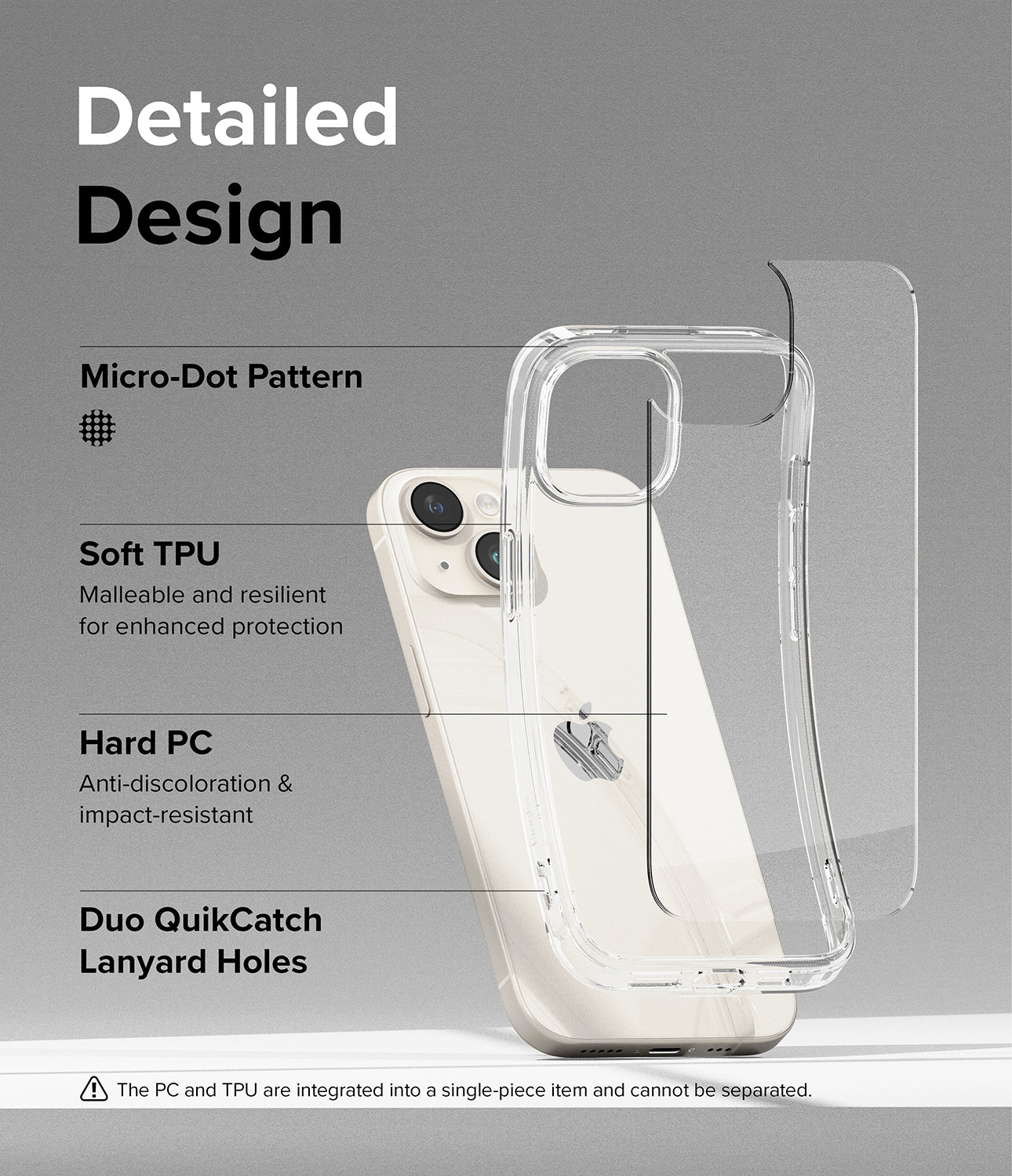 iPhone 15 Plus Case | Fusion - Clear- Detailed Design. Micro-Dot Pattern. Malleable and resilient for enhanced protection with Soft TPU. Anti-discoloration and impact-resistant. Duo QuikCatch Lanyard Holes.