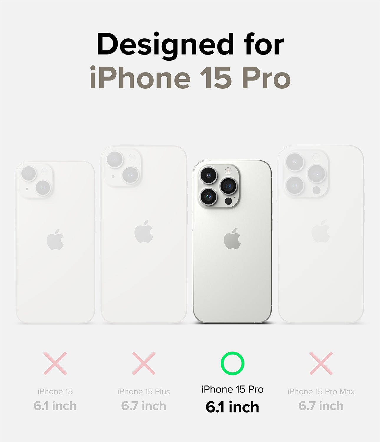 iPhone 15 Pro Case | Air - Comparison chart showing iPhone 15 Pro highlighted with a green checkmark among other models.