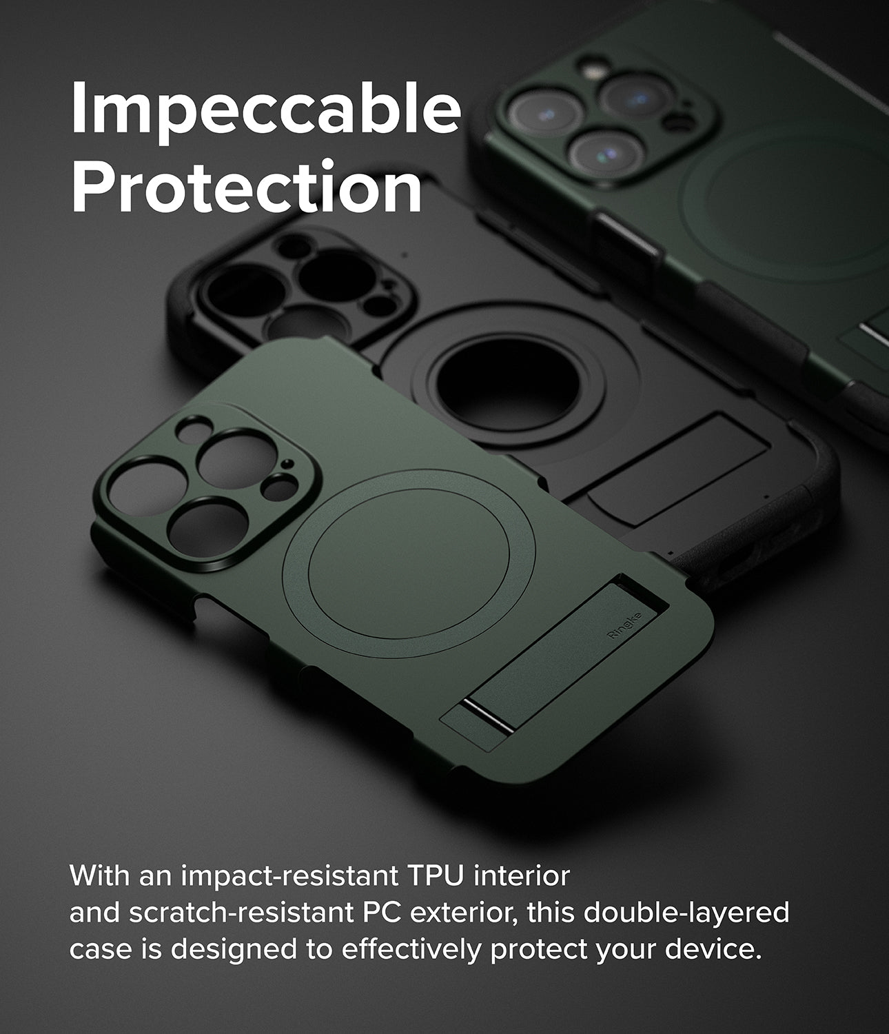 iPhone 15 Pro Case | Alles - Dark Green - Impeccable Protection. With an impact-resistant TPU interior and scratch-resistant PC exterior, this double-layered case is designed to effectively protect your device.
