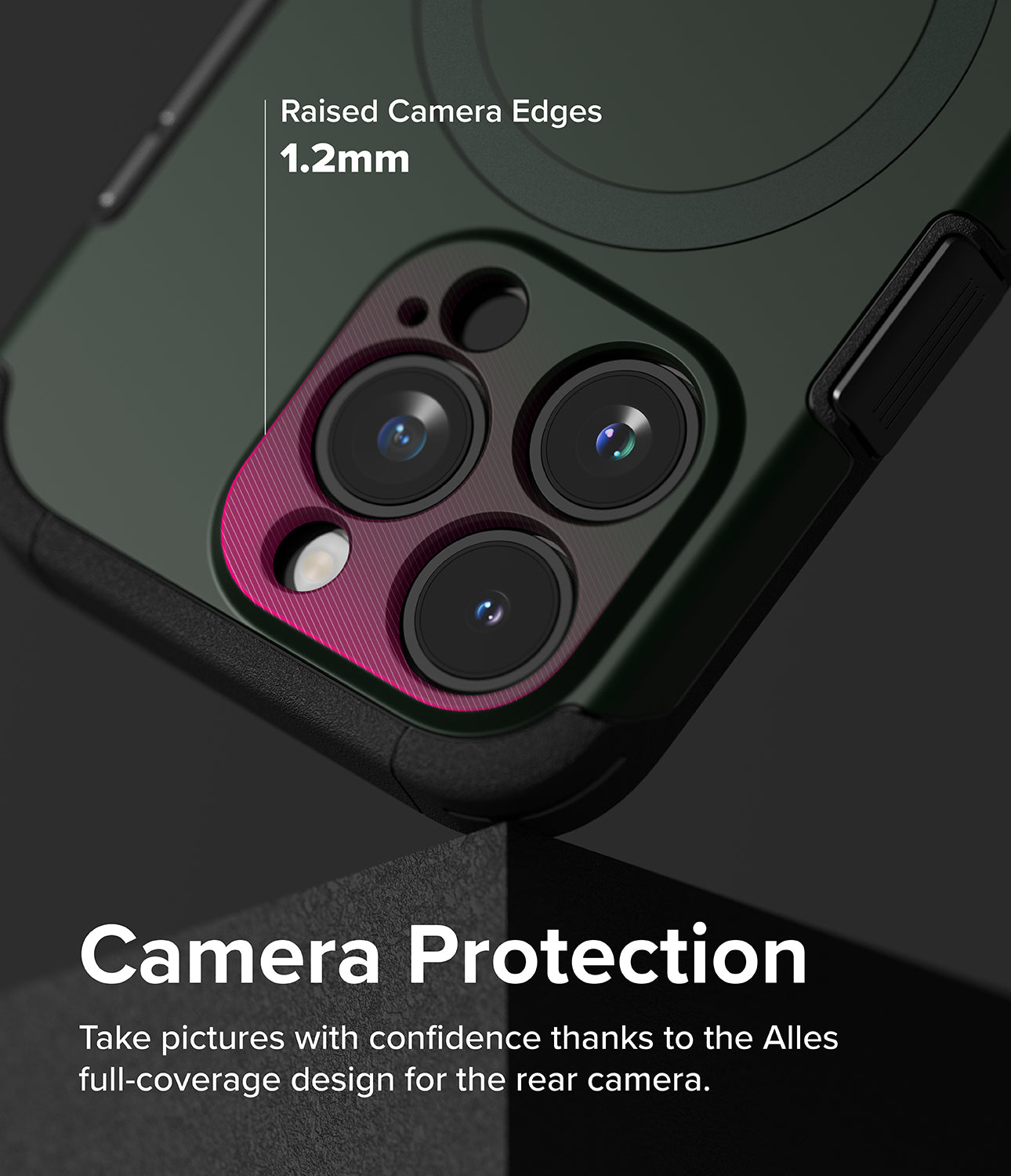 iPhone 15 Pro Case | Alles - Dark Green - Camera Protection. Take pictures with confidence thanks to the Alles full-coverage design for the rear camera.