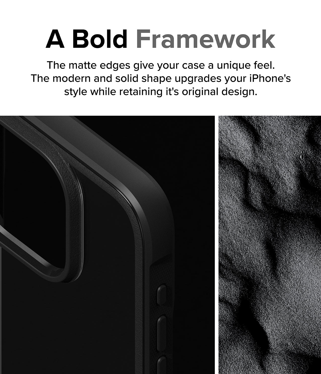 iPhone 15 Pro Case | Fusion Bold - Clear/Black - A Bold Framework. The matte edges give your case a unique feel. The modern and solid shape upgrades your iPhone's style while retaining its original design.