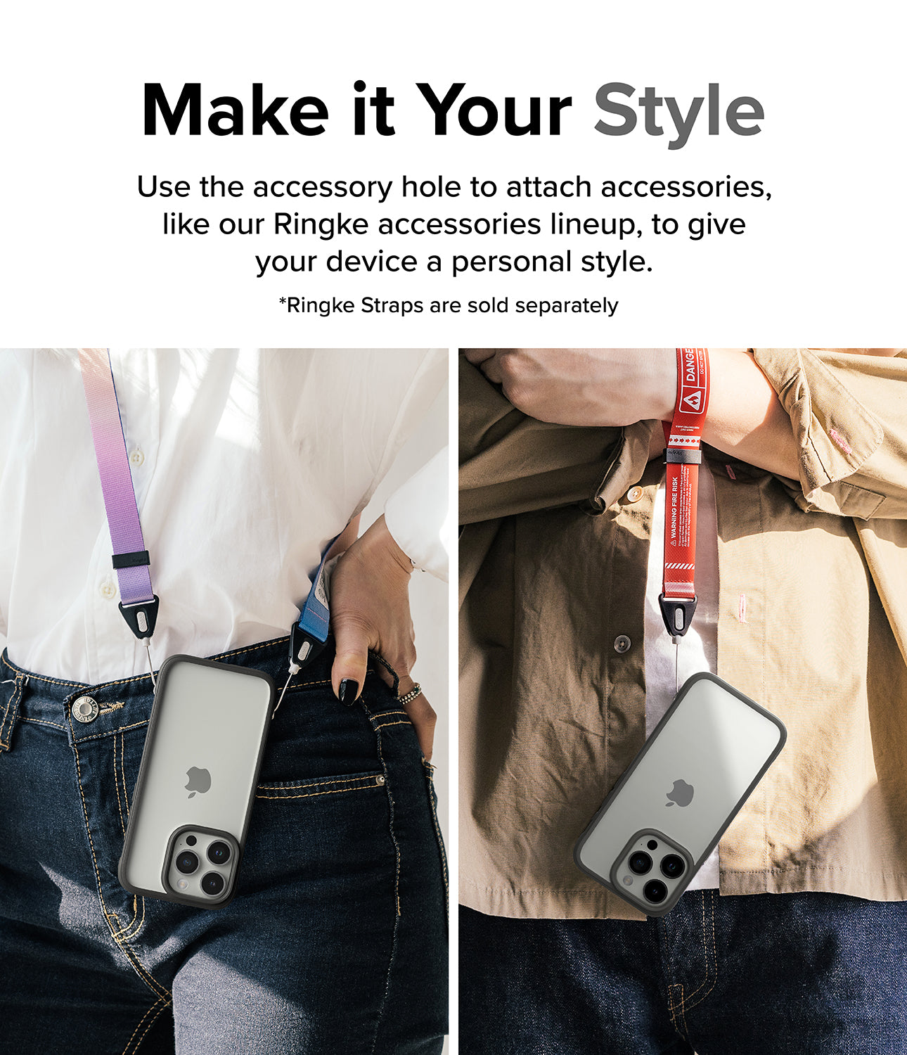 iPhone 15 Pro Case | Fusion Bold - Clear/Gray - Make it Your Style. Use the accessory hole to attach accessories, like our Ringke accessories lineup, to give your device a personal style.