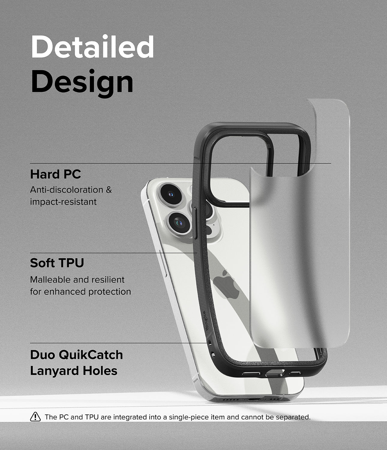 iPhone 15 Pro Case | Fusion Bold - Matte/Black - Detailed Design. Anti-discoloration and impact-resistant with Hard PC. Malleable and resilient for enhanced protection with Soft TPU. Duo QuikCatch Lanyard Holes.