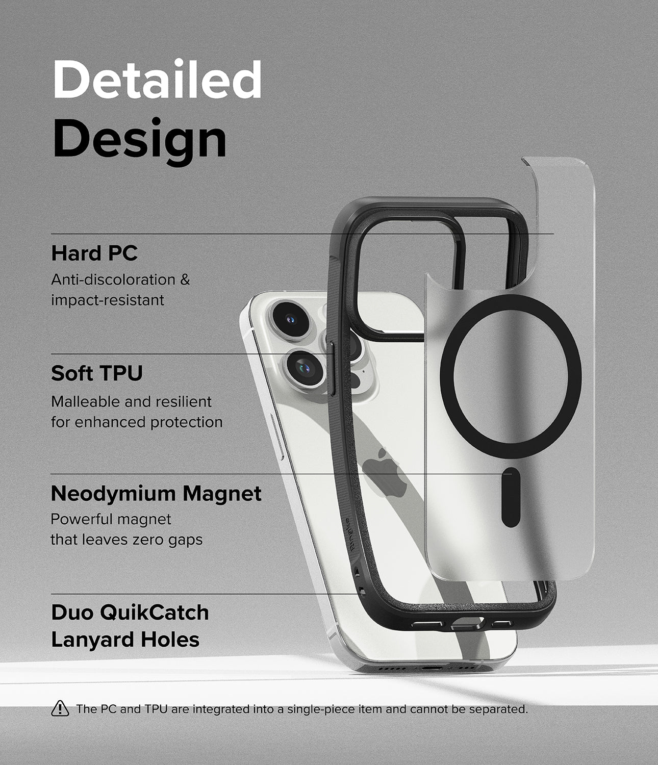 iPhone 15 Pro Case | Fusion Bold Magnetic - Detailed Design. Hard PC for anti-discoloration and impact-resistant. Malleable and resilient for enhanced protection with Soft TPU. Power Neodymium Magnet that leaves zero gaps. Duo QuikCatch Lanyard Holes.