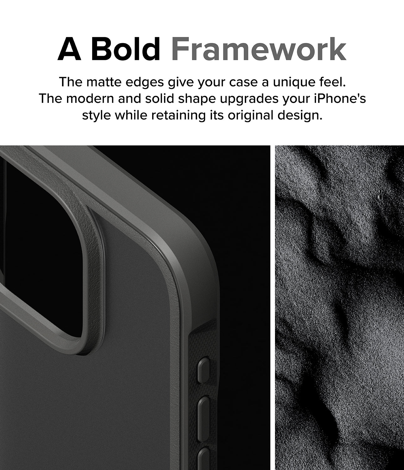 iPhone 15 Pro Case | Fusion Bold - Matte/Gray - A Bold Framework. The matte edges give your case a unique feel. The modern and solid shape upgrades your iPhone's style while retaining its original design.