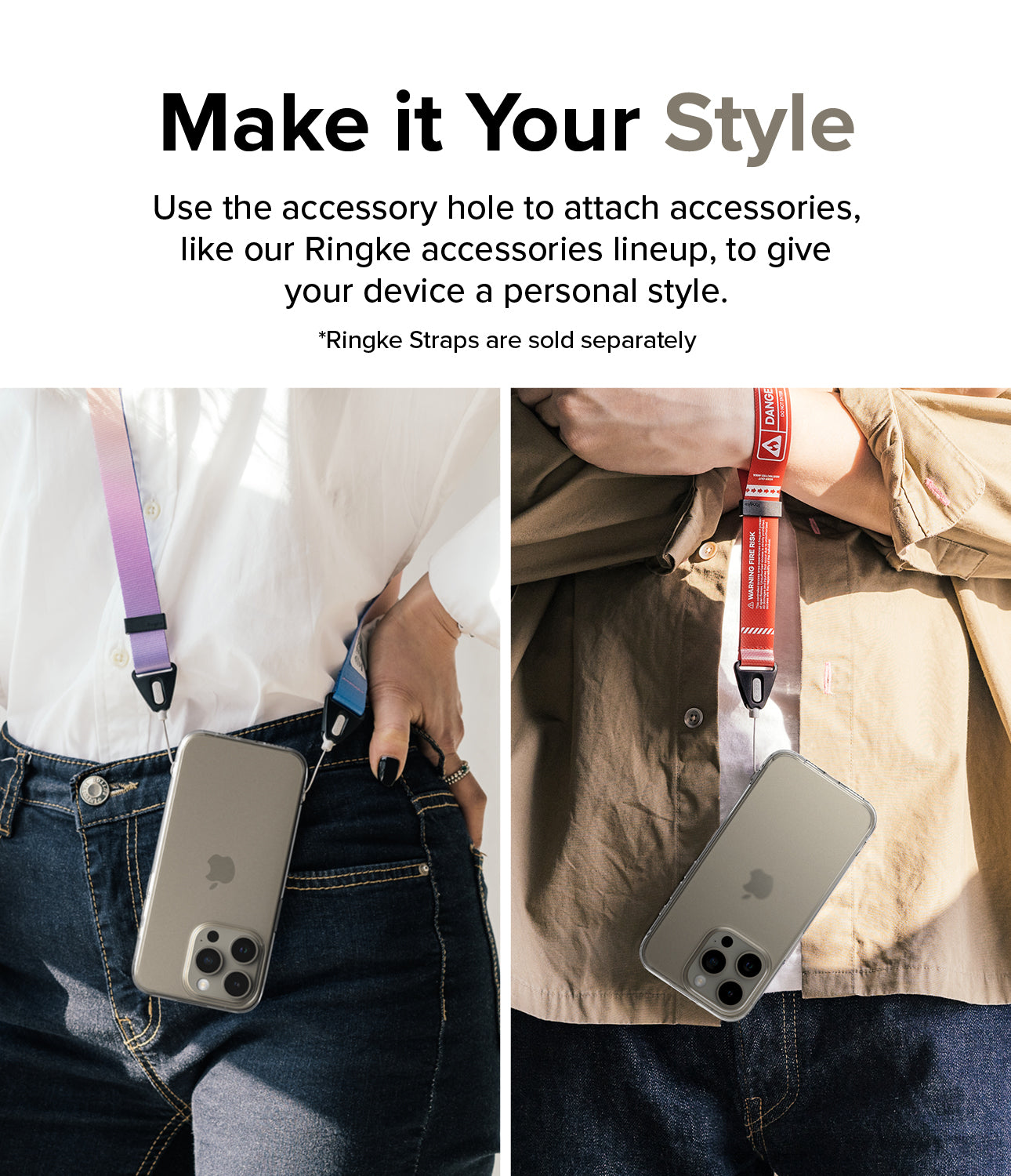 iPhone 15 Pro Case | Fusion - Matte Clear - Make it Your Style. Use the accessory hole to attach accessories, like our Ringke accessories lineup, to give your device a personal style.