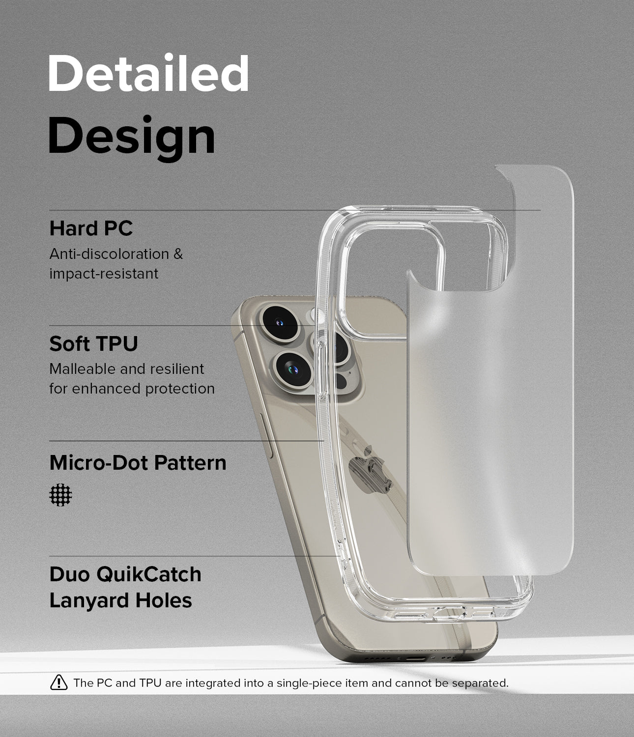 iPhone 15 Pro Case | Fusion - Matte Clear - Detailed Design. Anti-discoloration and impact-resistant with Hard PC. Malleable and resilient for enhanced protection with Soft TPU. Micro-Dot Pattern. Duo QuikCatch Lanyard Holes.