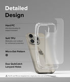 iPhone 15 Pro Case | Fusion - Matte Clear - Detailed Design. Anti-discoloration and impact-resistant with Hard PC. Malleable and resilient for enhanced protection with Soft TPU. Micro-Dot Pattern. Duo QuikCatch Lanyard Holes.