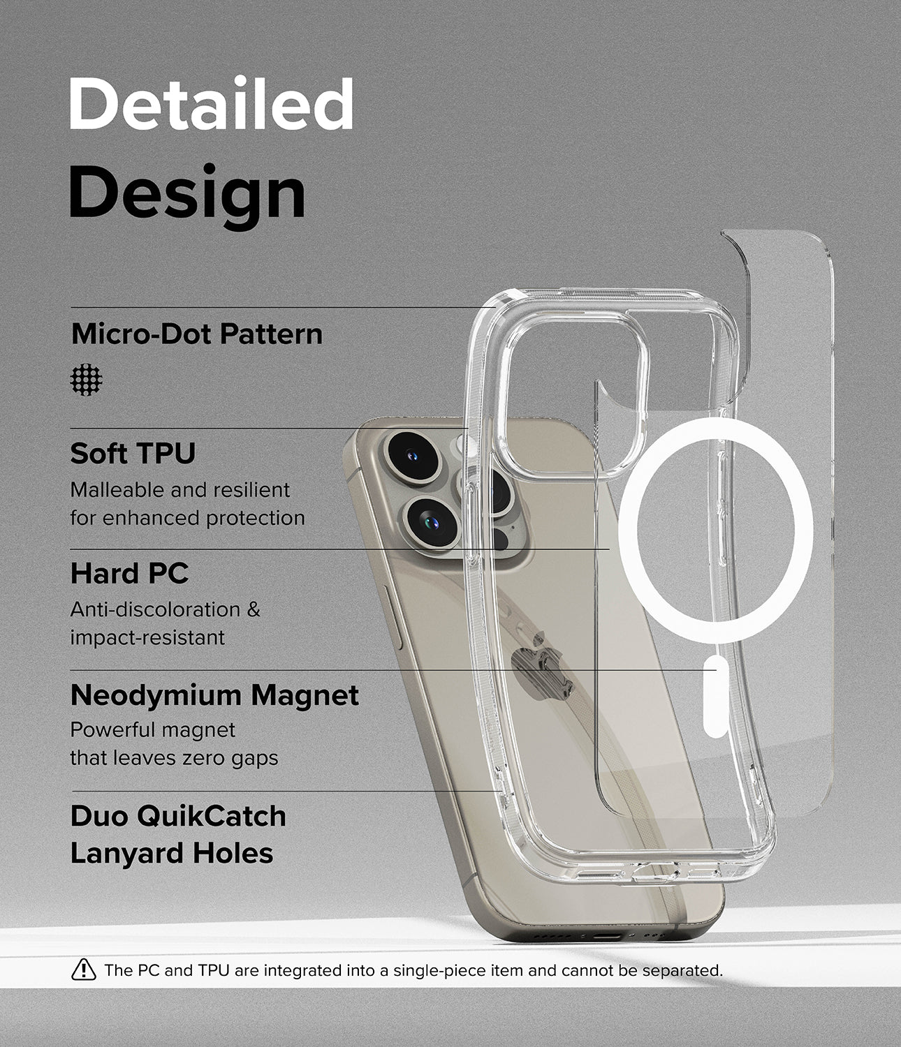 iPhone 15 Pro Case | Fusion Magnetic - Detailed Design. Micro-Dot Pattern. Malleable and resilient for enhanced protection with Soft TPU. Anti-discoloration and impact-resistant with Hard PC. Neodymium Magnet for powerful magnet that leaves zero gaps. Duo QuikCatch Lanyard Holes.