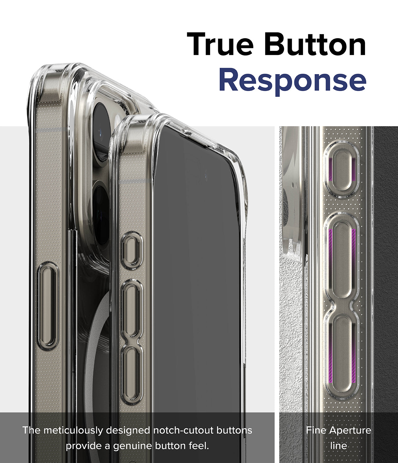iPhone 15 Pro Case | Fusion Magnetic- True Button Response. The meticulously designed notch-cutout buttons provide a genuine button feel. Fine Aperture Line.