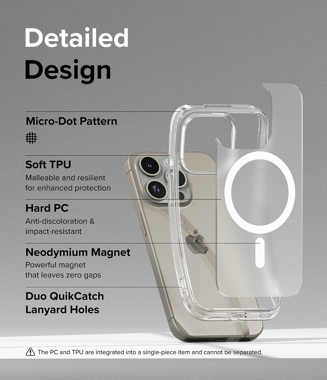 iPhone 15 Pro Case | Fusion Magnetic - Matte Clear - Detailed Design. Micro-Dot Pattern. Malleable and resilient for enhanced protection with Soft TPU. Anti-discoloration and impact-resistant with Hard PC. Neodymium Magnet for powerful magnet that leaves zero gaps. Duo QuikCatch Lanyard Holes.