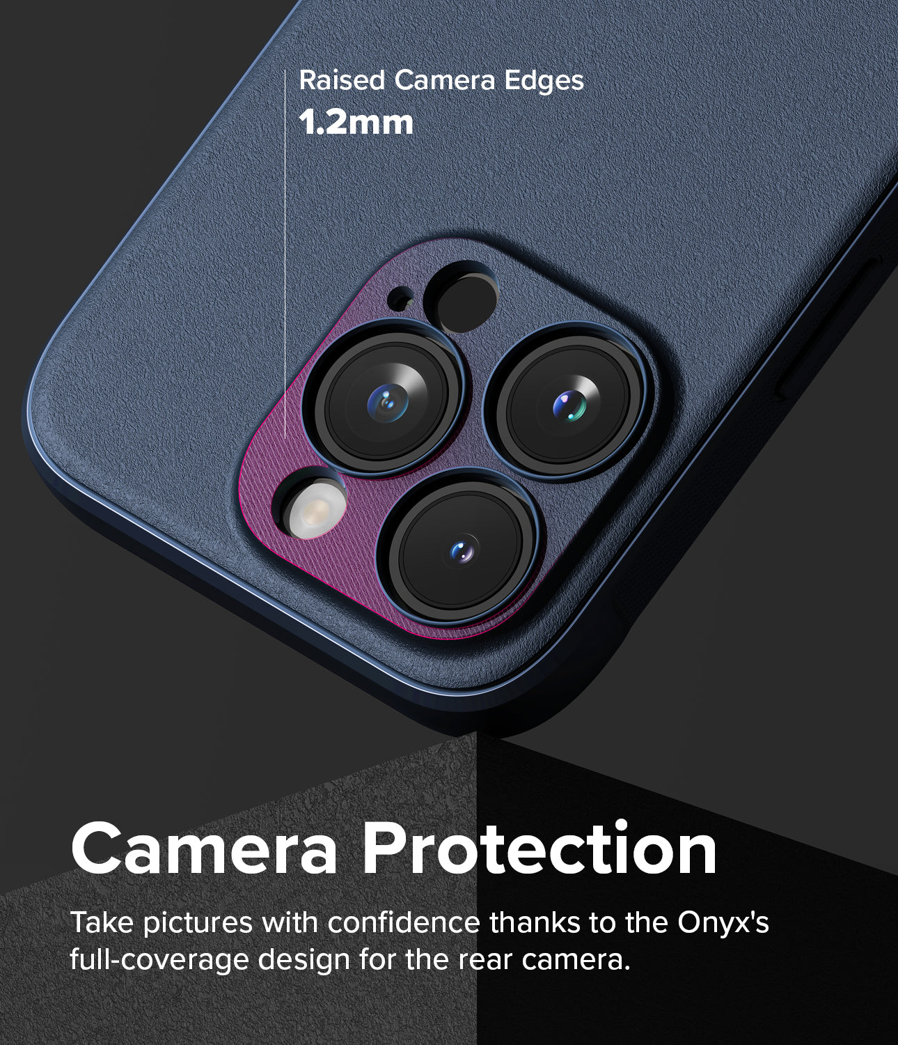 iPhone 15 Pro Case | Onyx - Navy - Camera Protection. Take pictures with confidence thanks to the Onyx's full-coverage design for the rear camera.