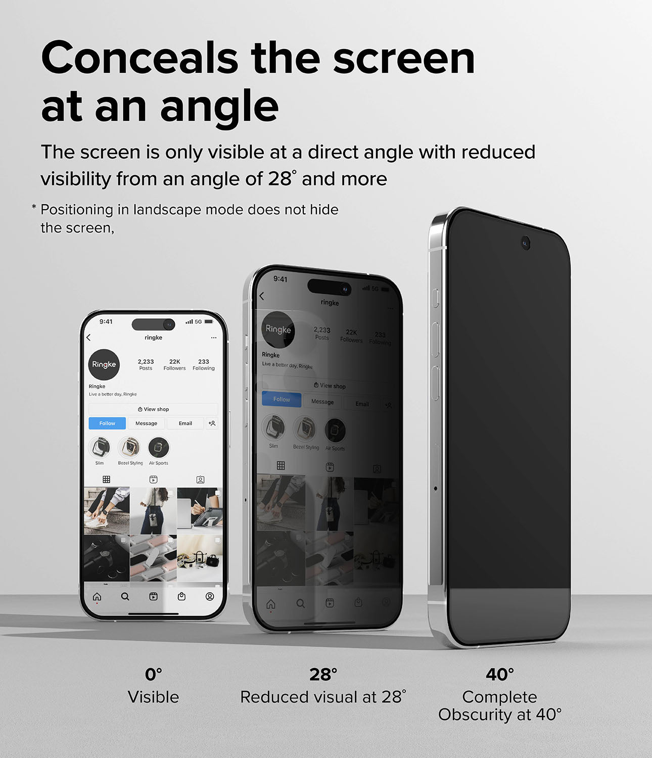 iPhone 15 Pro Screen Protector | Privacy Glass - Conceals the screen at an angle. The screen is only visible at a direct angle with reduced visibility from an angle of 28 degrees and more.