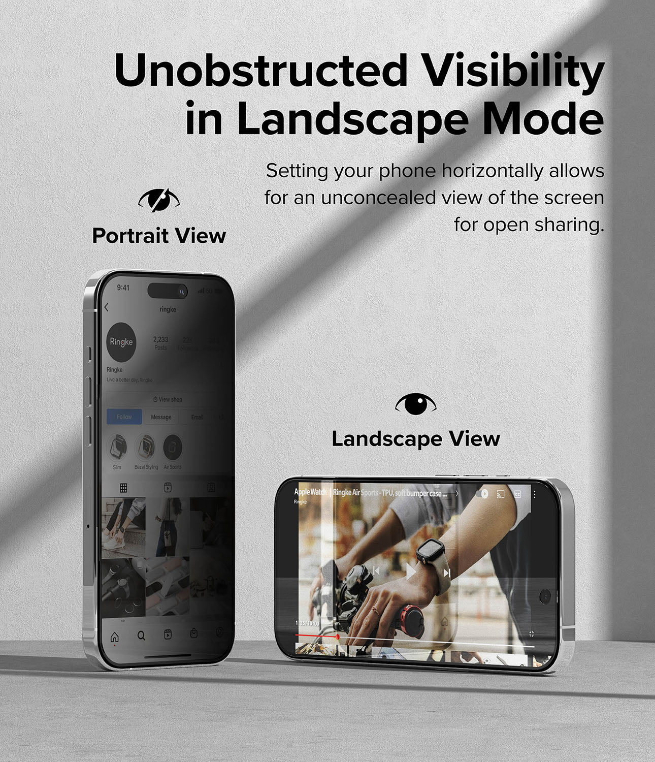 iPhone 15 Pro Screen Protector | Privacy Glass - Unobstructed Visibility in Landscape Mode. Setting your phone horizontally allows for an unconcealed view of the screen for open sharing.